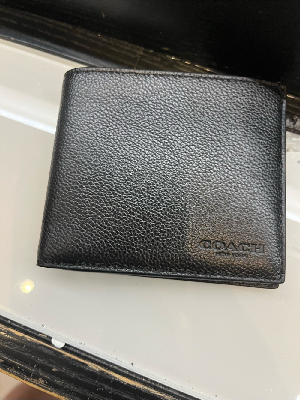 Coach Black pebble leather Bi-Fold Wallet ID case  multi card new
